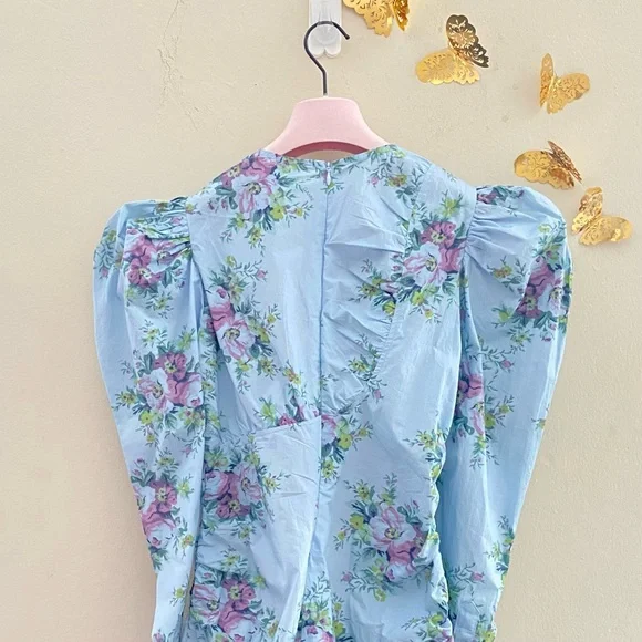 NWT: GANNI | Floral Puff Sleeve Top - Picture 5 of 13